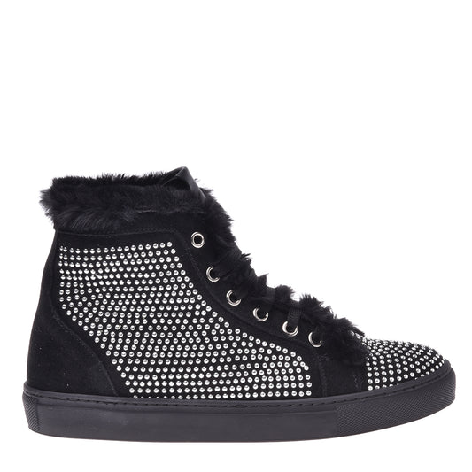 Sneakers montantes en daim noir et clous