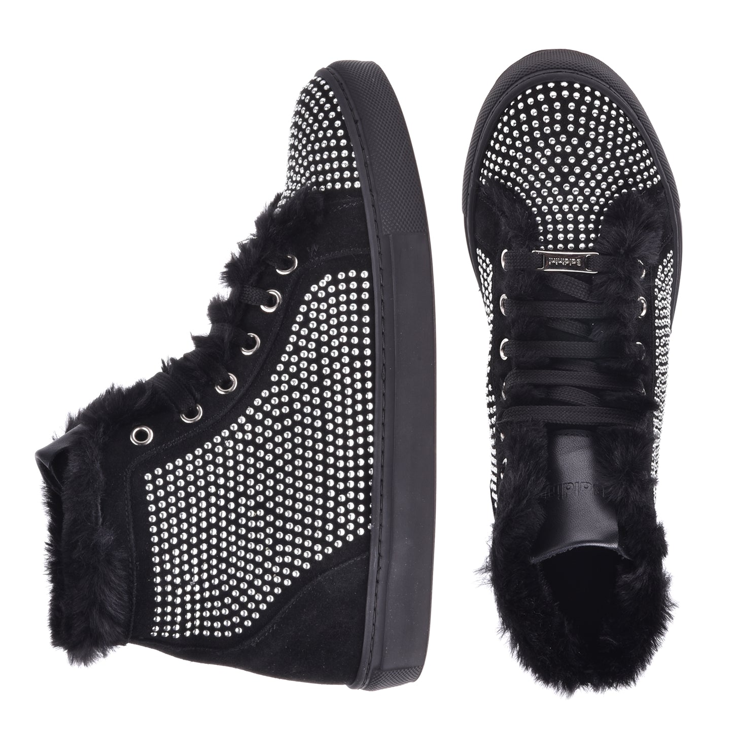 Sneakers montantes en daim noir et clous