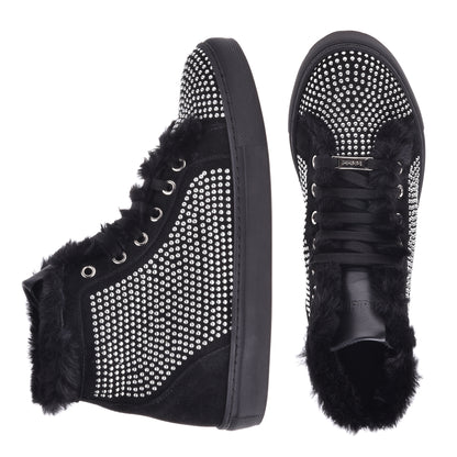 Sneakers montantes en daim noir et clous