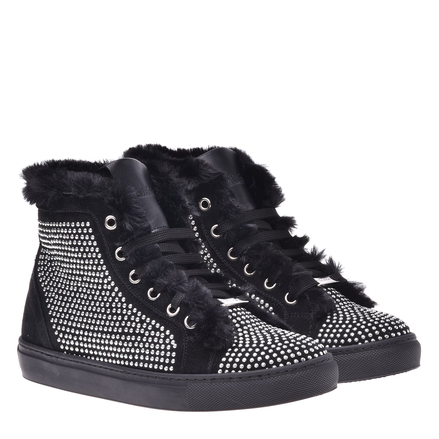 Sneakers montantes en daim noir et clous