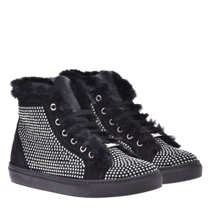 Sneakers montantes en daim noir et clous