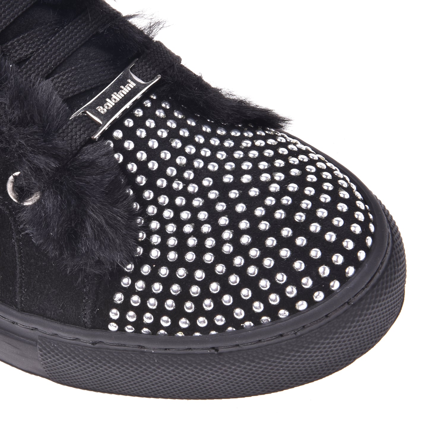 Sneakers montantes en daim noir et clous