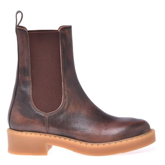 Bottine Beatles en cuir de veau vieilli couleur chocolat