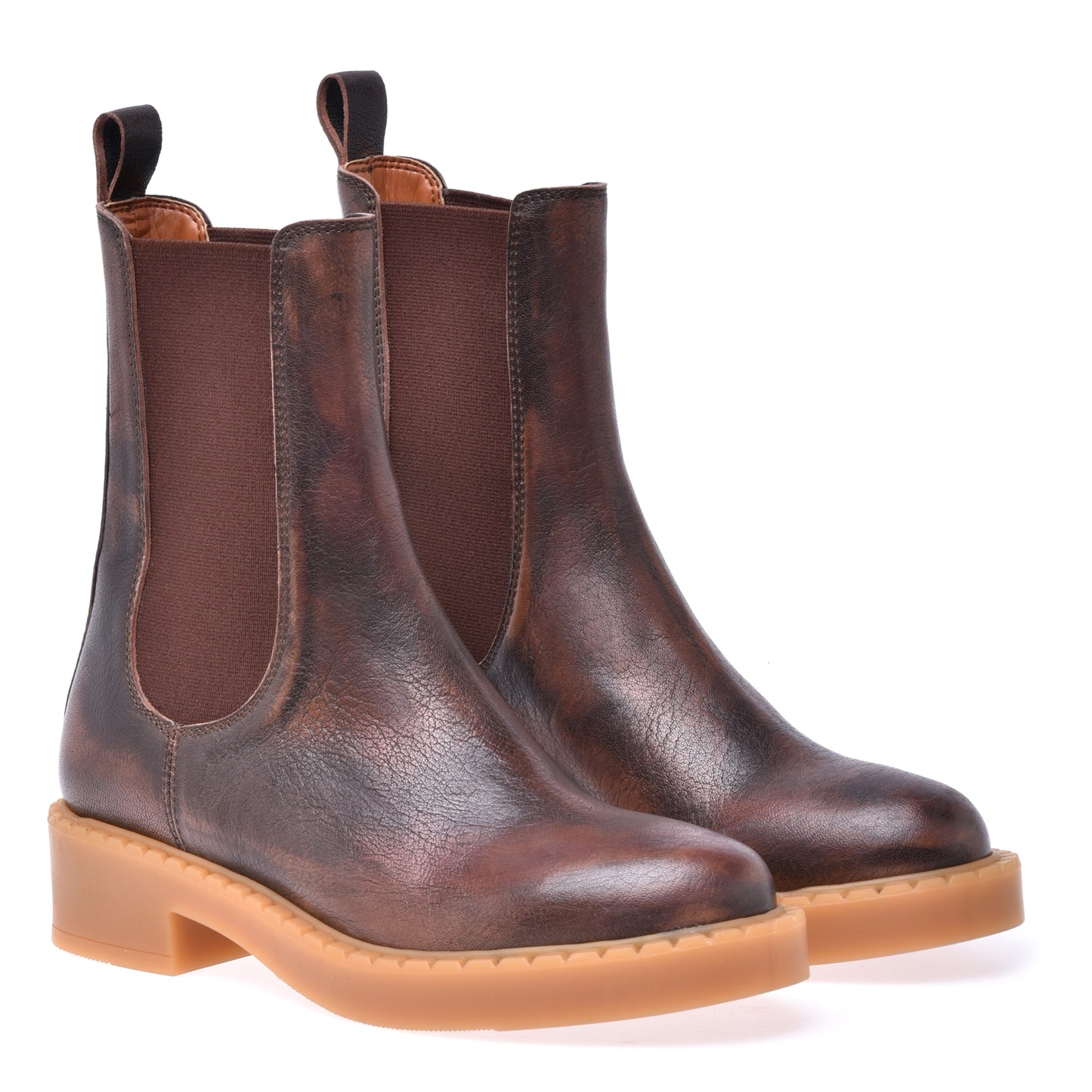 Bottine Beatles en cuir de veau vieilli couleur chocolat