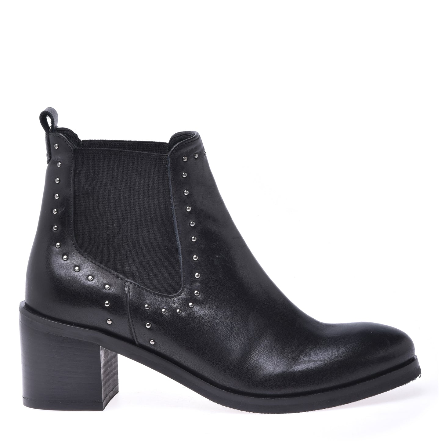 Ankle boots in black calfskin with studs