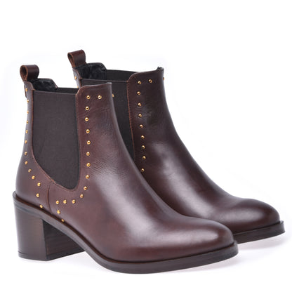 Ankle boots in black calfskin with studs