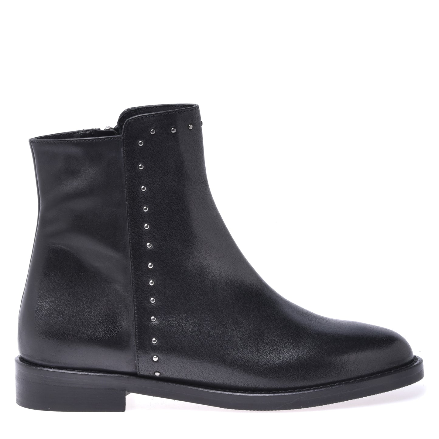 Ankle boots in black calfskin with studs