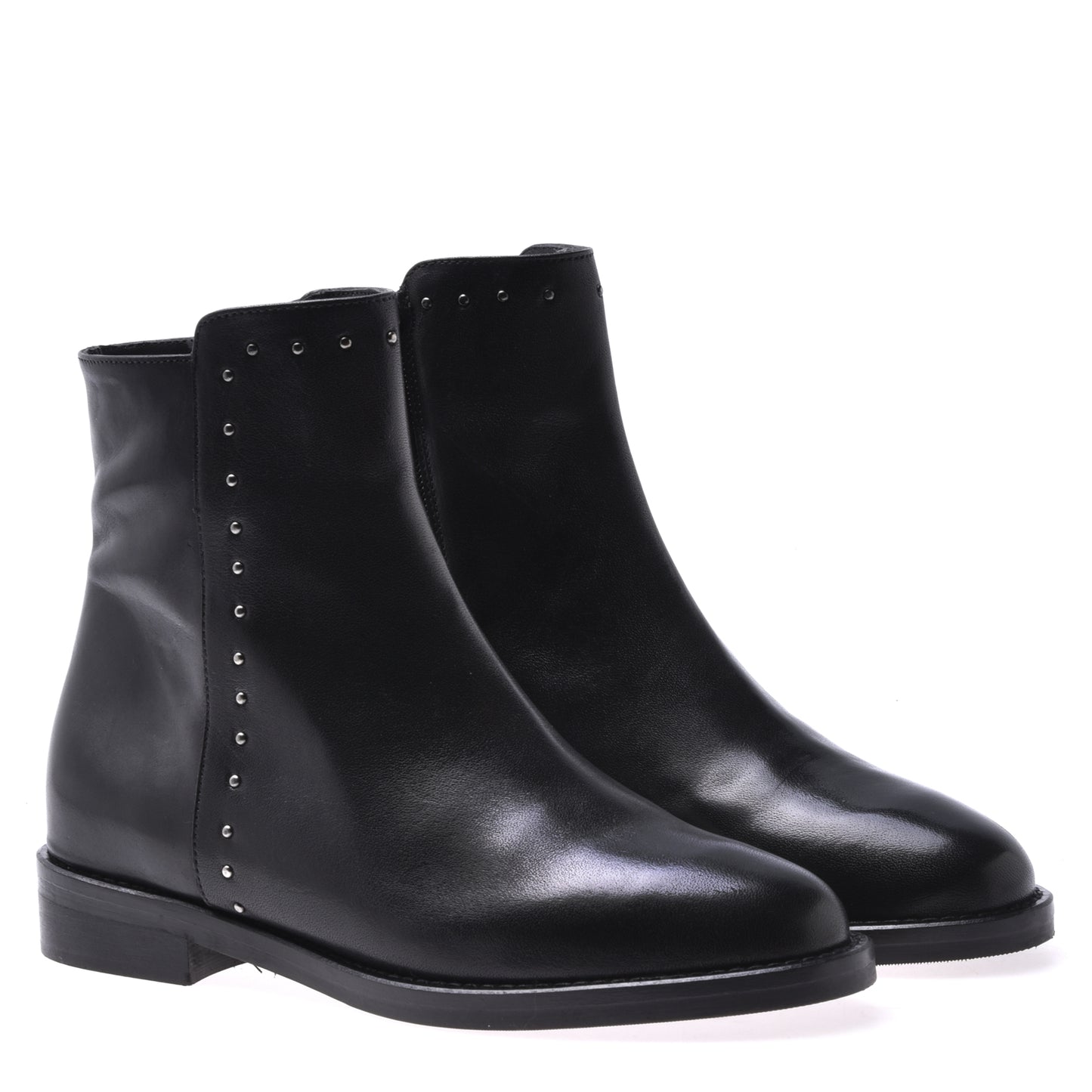 Ankle boots in black calfskin with studs