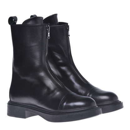 Black leather ankle boot