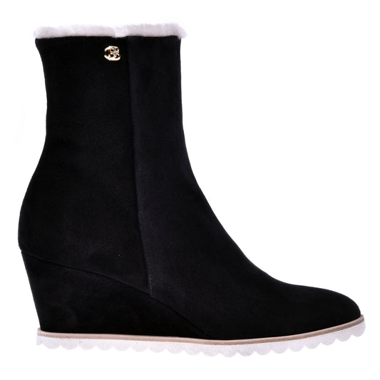 Black suede wedge ankle boots