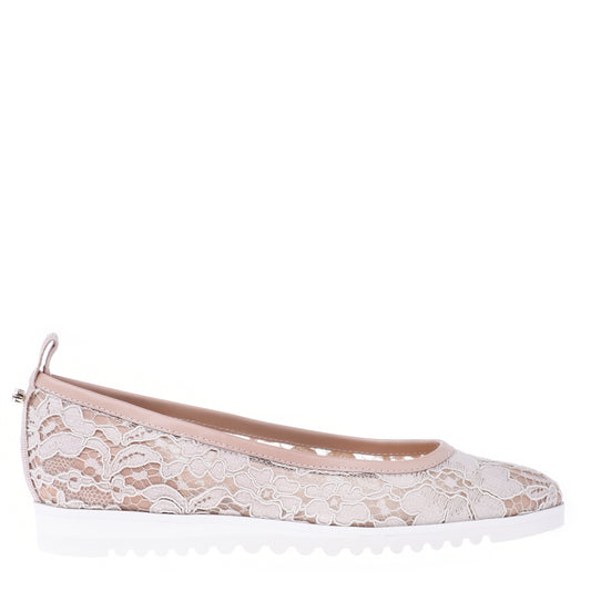 Ballerine en nappa et dentelle nude