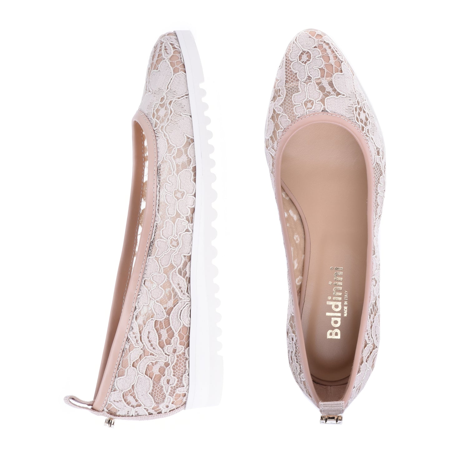 Ballerine en nappa et dentelle nude