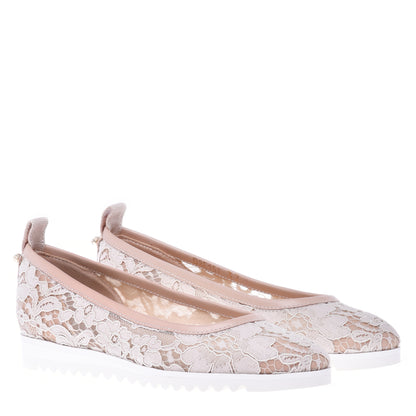 Ballerine en nappa et dentelle nude