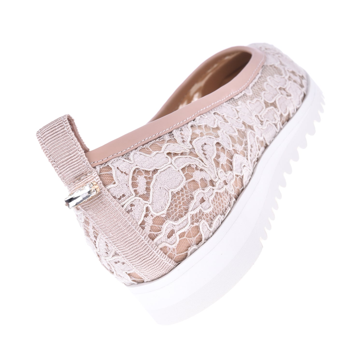 Ballerine en nappa et dentelle nude