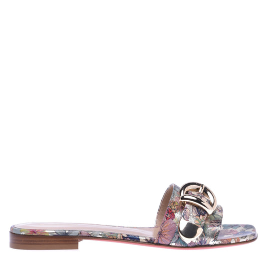 Babouche en cuir imprimé fleuri