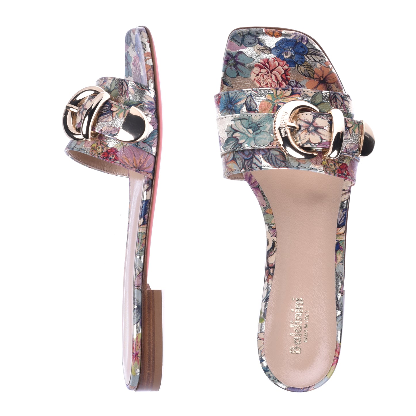 Babouche en cuir imprimé fleuri