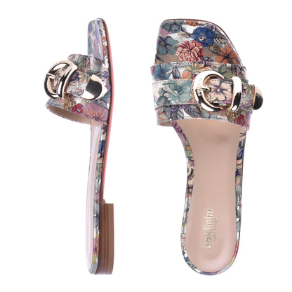 Babouche en cuir imprimé fleuri