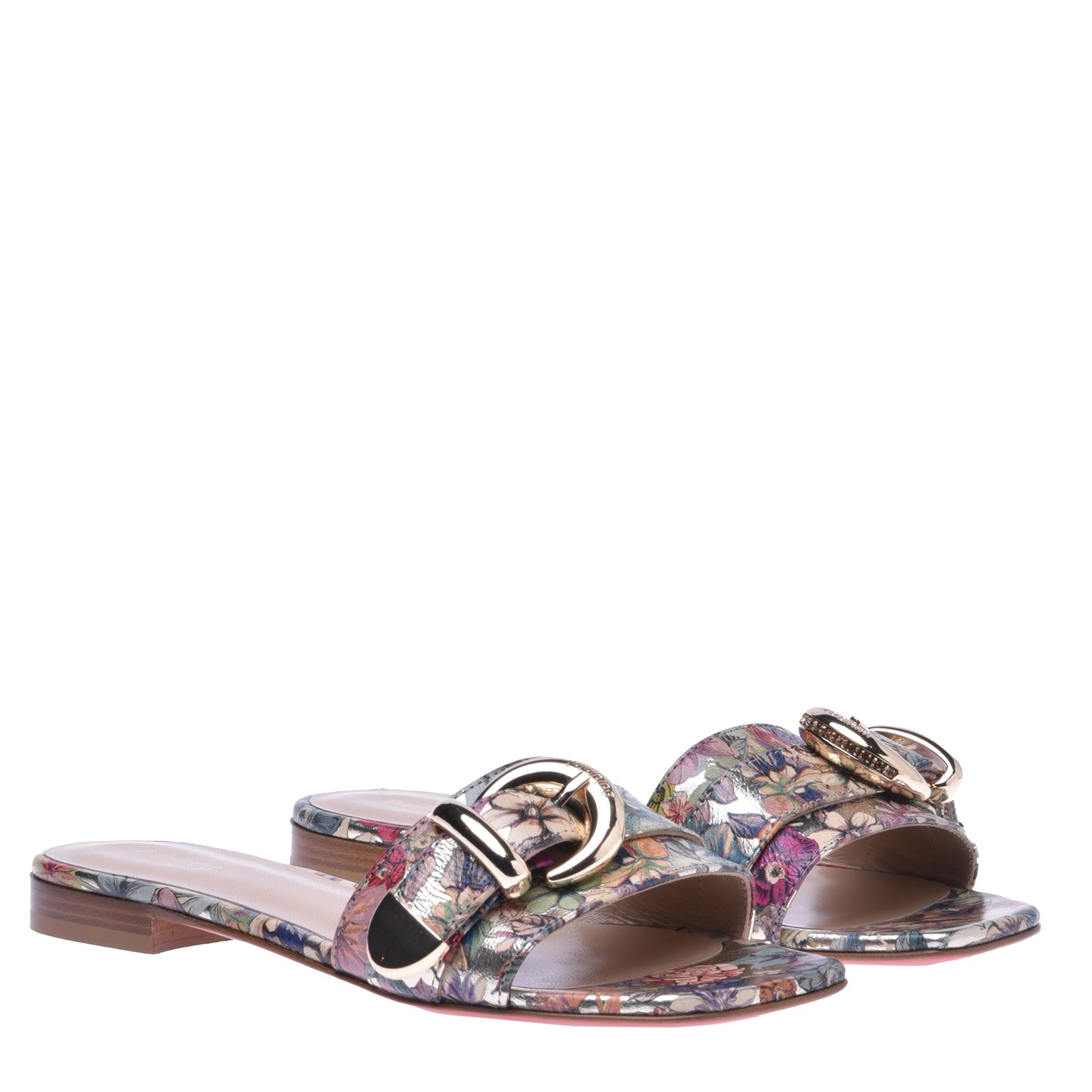 Babouche en cuir imprimé fleuri