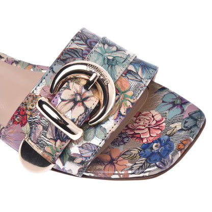 Babouche en cuir imprimé fleuri