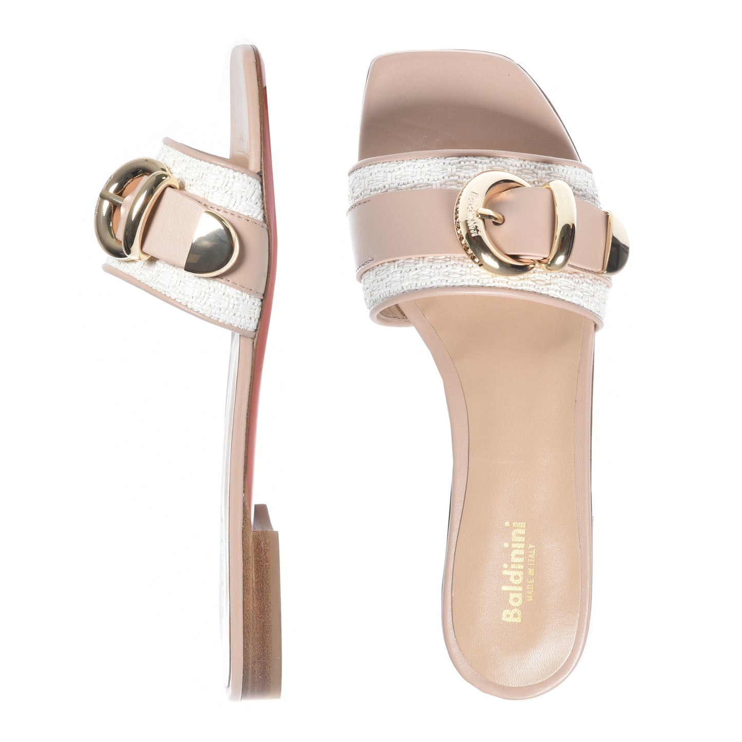 Babouche en raphia blanc et cuir nude