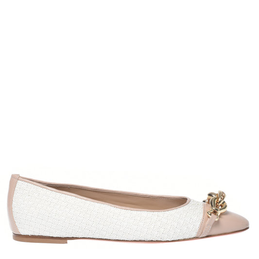 Ballerine en raphia blanc et cuir nude