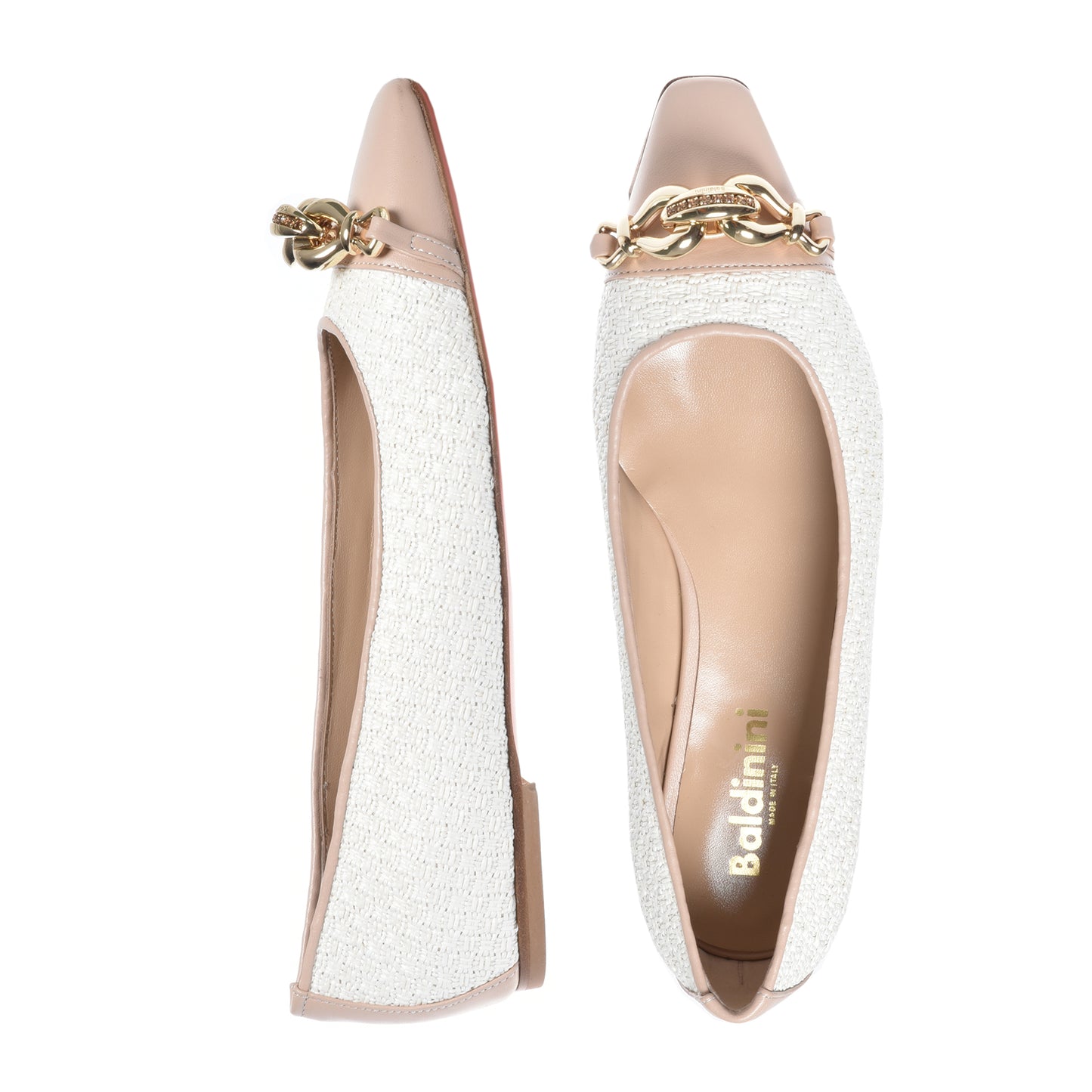 Ballerine en raphia blanc et cuir nude