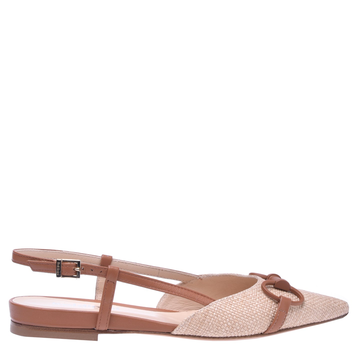 Ballerine slingback en raphia et nappa brun