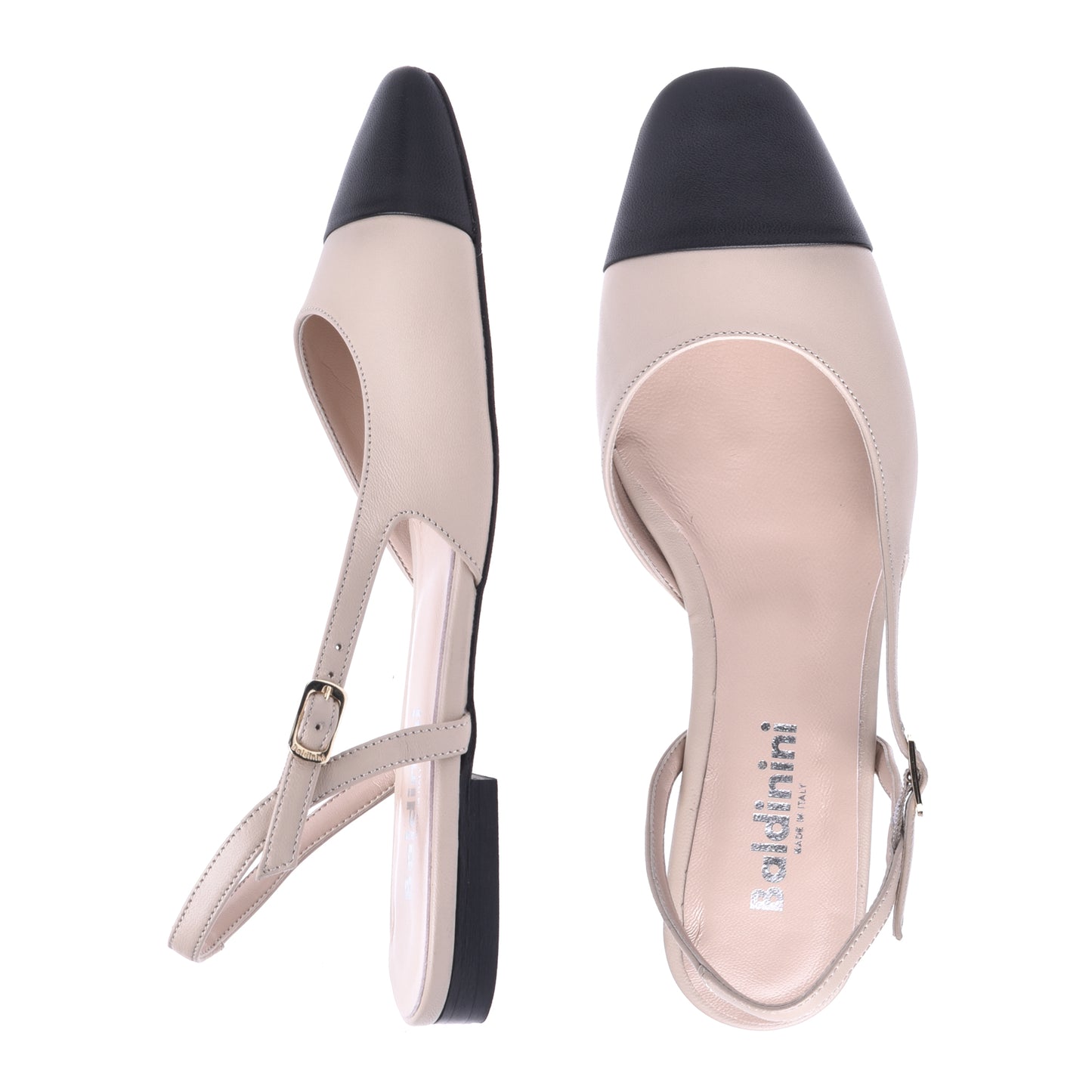 Ballerine slingback en nappa nude et noir