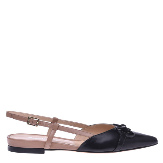 Ballerine slingback en nappa noir et nature
