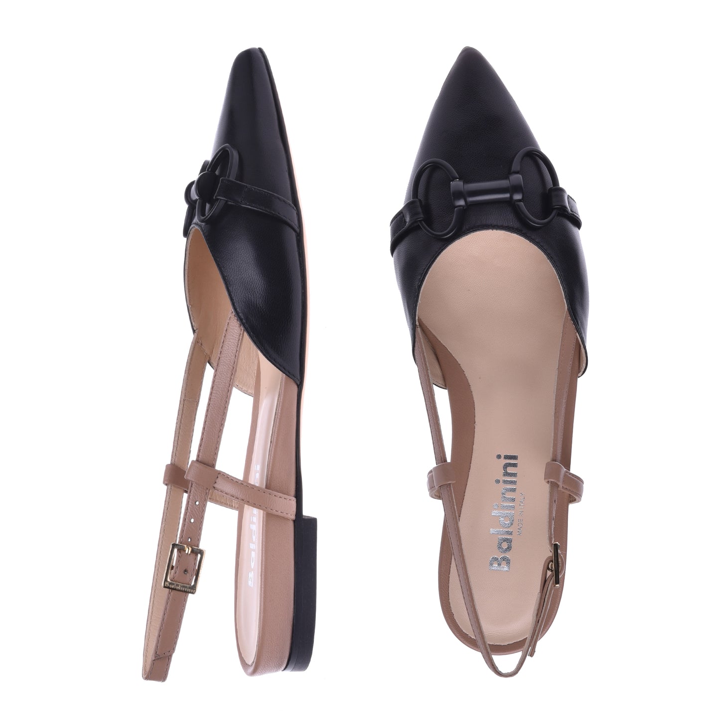 Ballerine slingback en nappa noir et nature