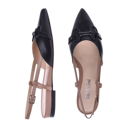 Ballerine slingback en nappa noir et nature