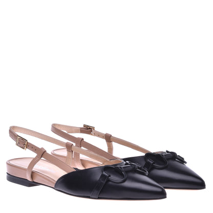 Ballerine slingback en nappa noir et nature