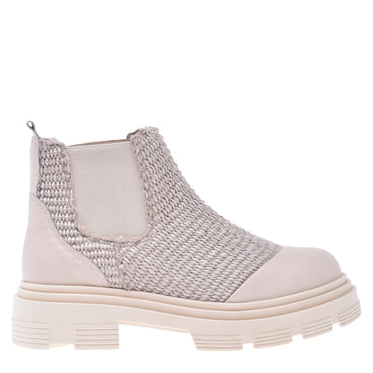 Ankle boots in raffia and cream nappa leather