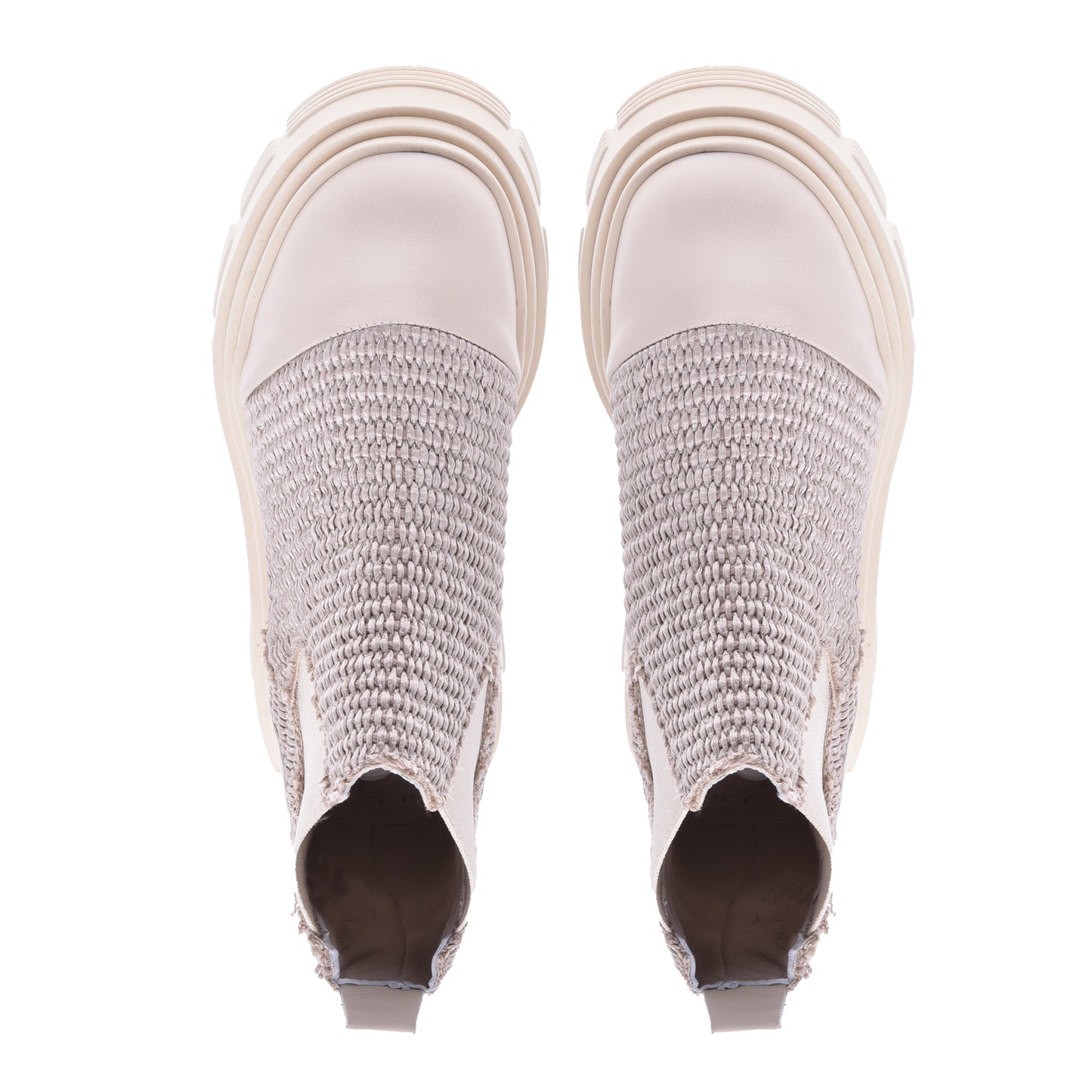 Ankle boots in raffia and cream nappa leather