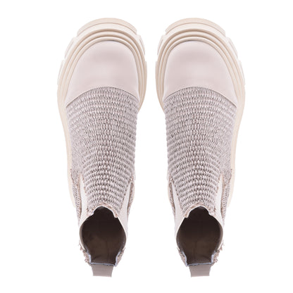 Ankle boots in raffia and cream nappa leather