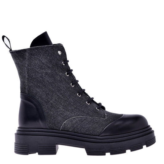Ankle boots in canvas and black nappa leather