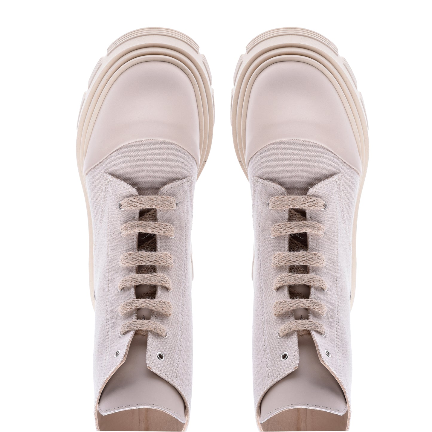 Ankle boots in canvas and cream nappa leather