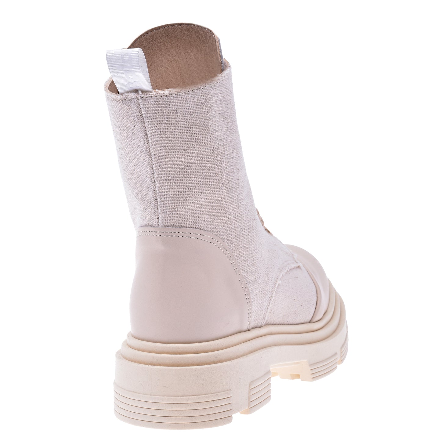 Ankle boots in canvas and cream nappa leather