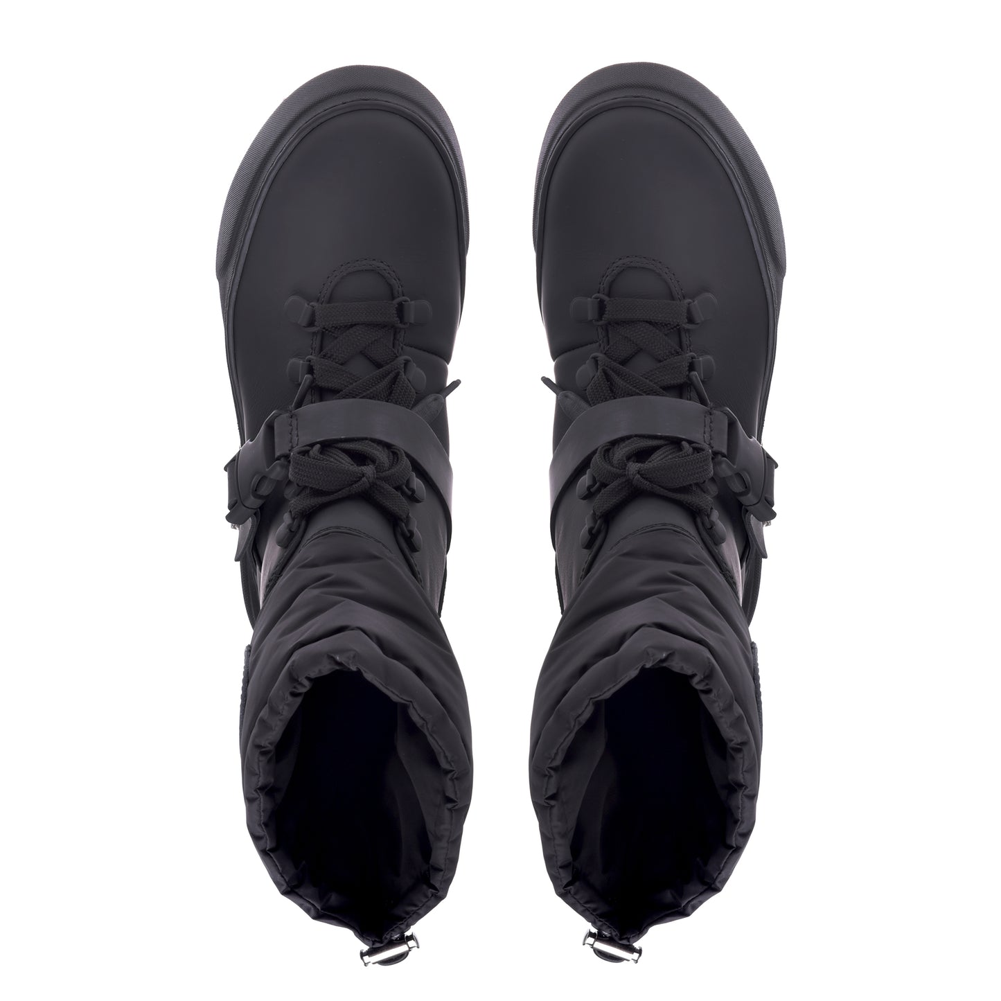 Bottes en cuir caoutchouté et nylon noir