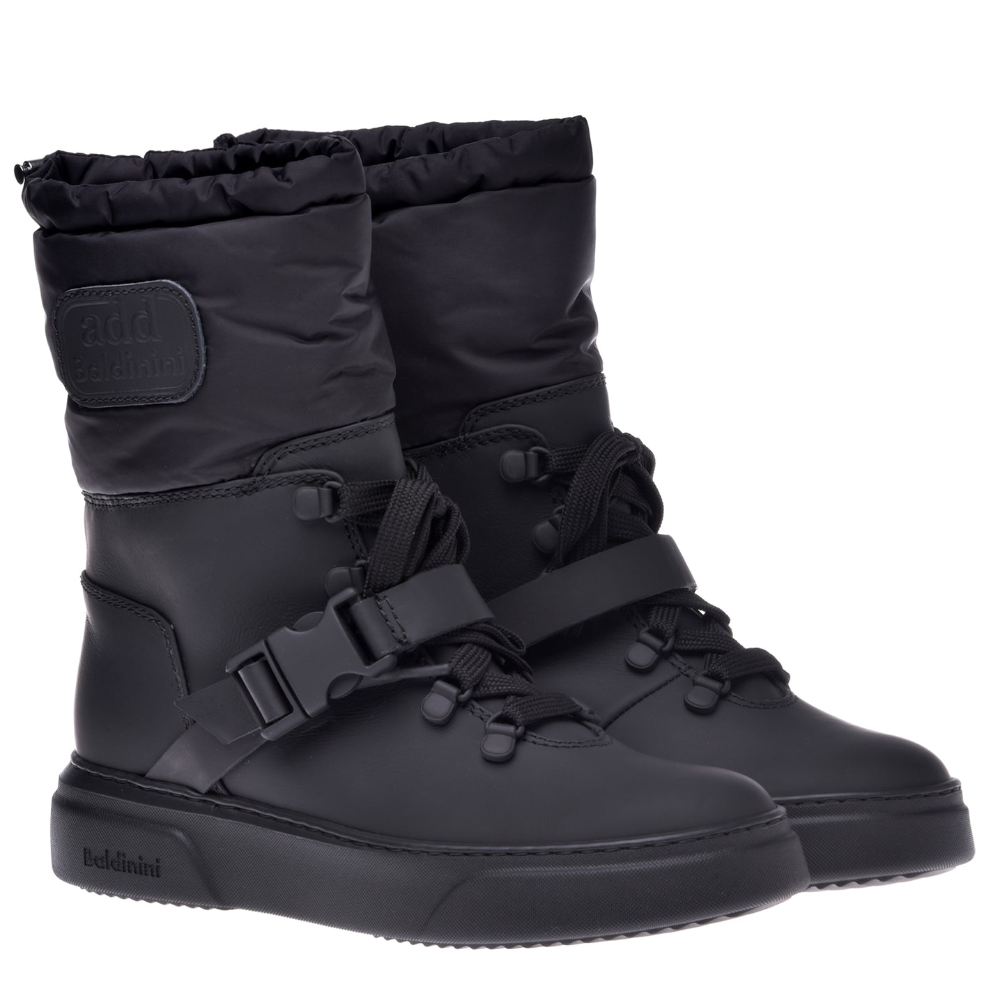 Bottes en cuir caoutchouté et nylon noir