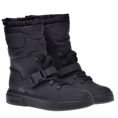 Bottes en cuir caoutchouté et nylon noir