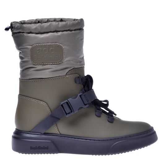 Bottes en cuir caoutchouté et nylon vert kaki