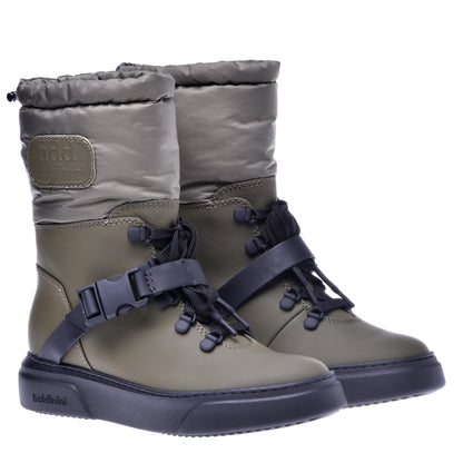 Bottes en cuir caoutchouté et nylon vert kaki
