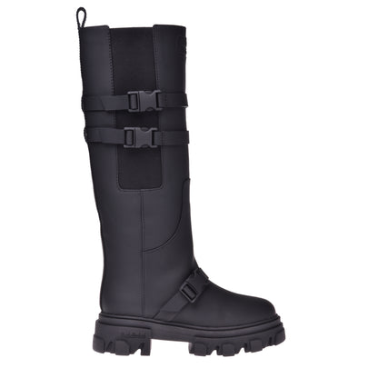 Bottes en cuir caoutchouté noir