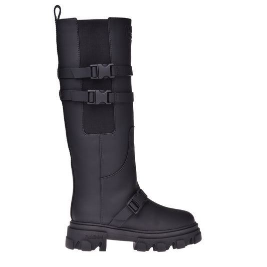 Bottes en cuir caoutchouté noir