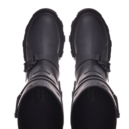 Bottes en cuir caoutchouté noir