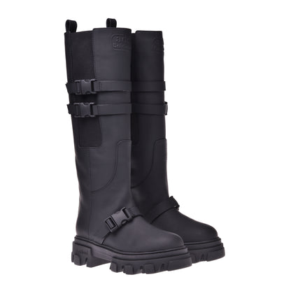 Bottes en cuir caoutchouté noir