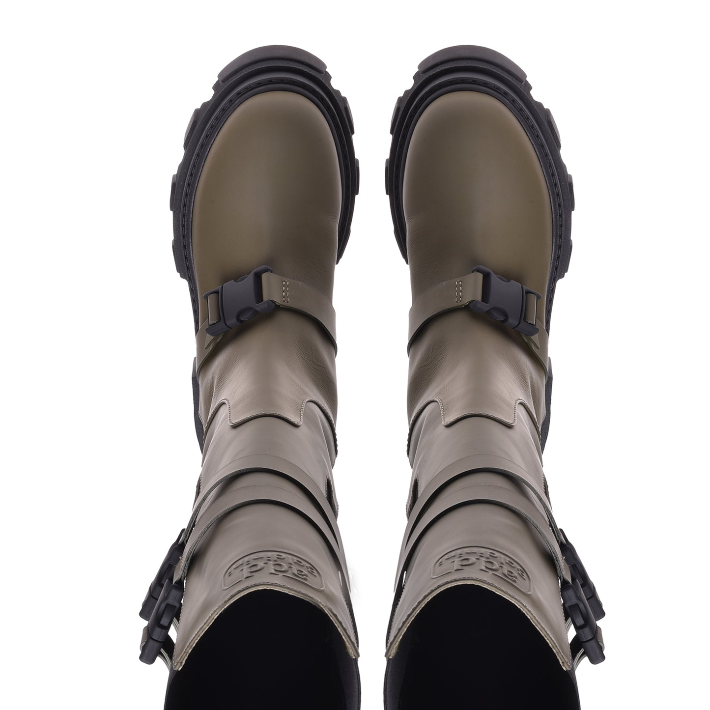 Bottes en cuir caoutchouté vert kaki