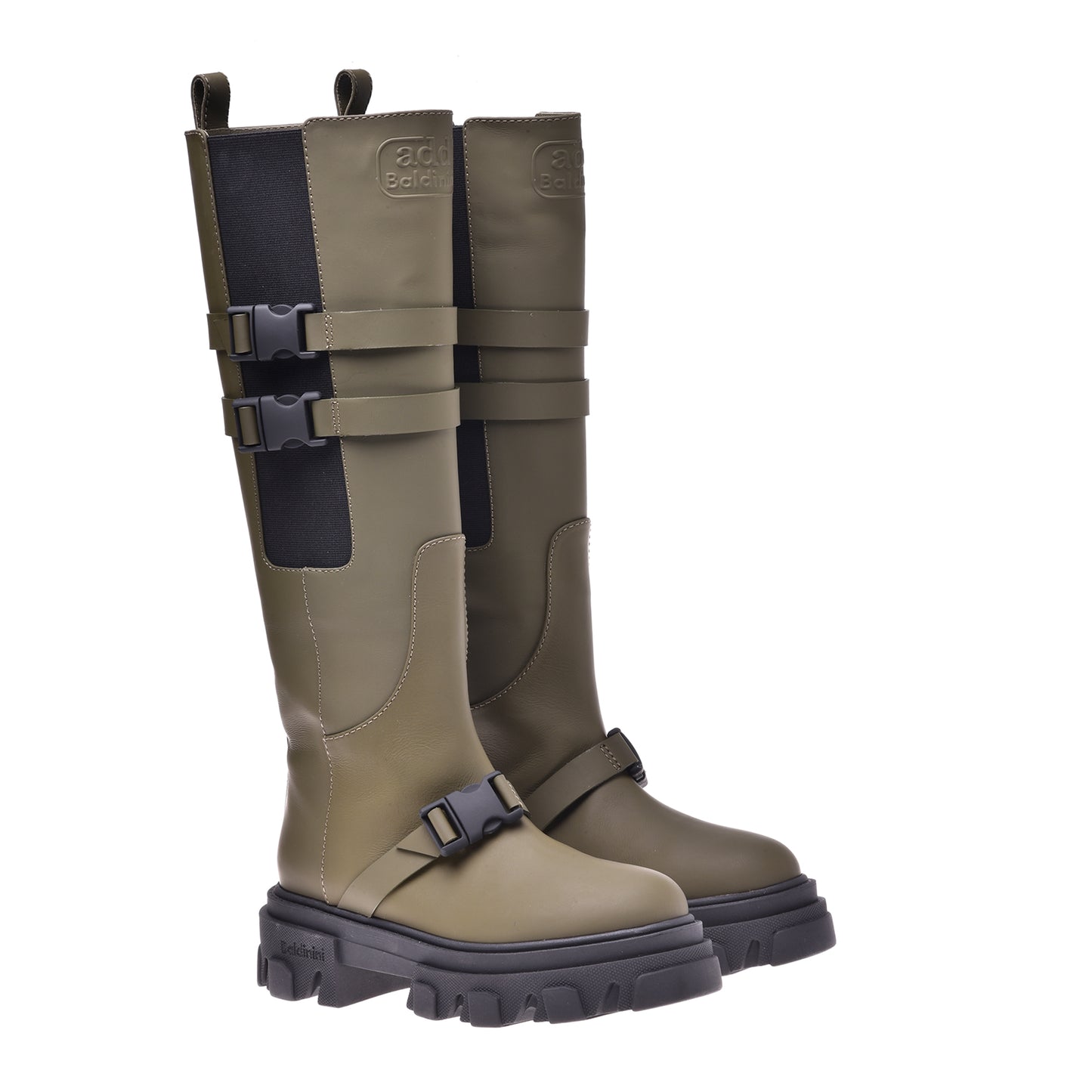 Bottes en cuir caoutchouté vert kaki