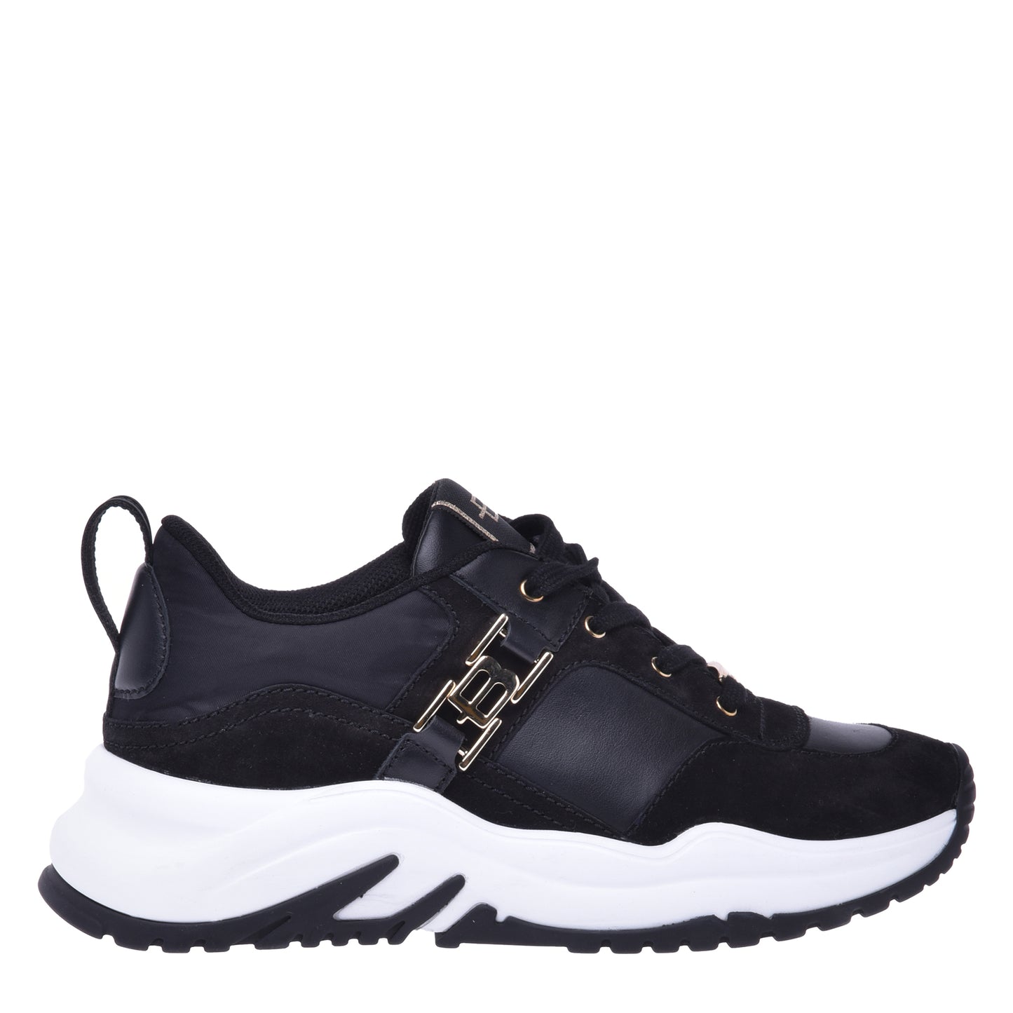 Baskets basses en cuir et daim noir